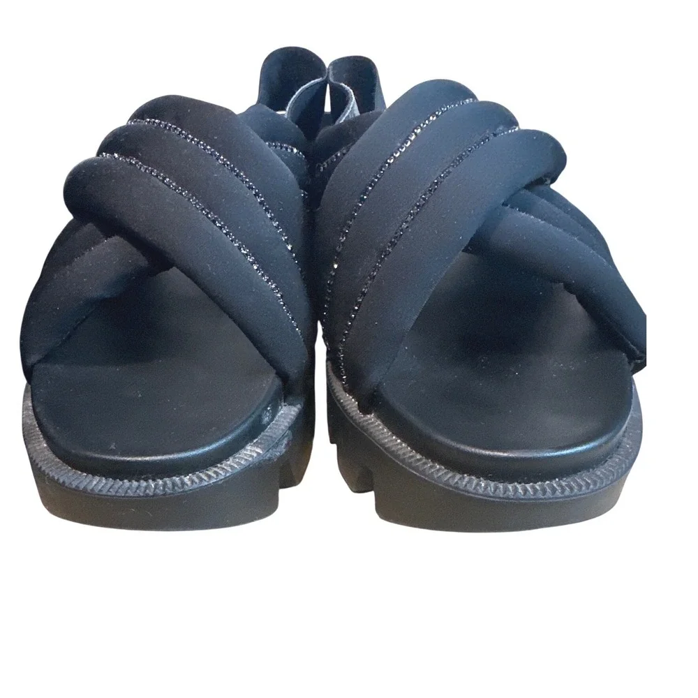 Juicy Couture Black Platform Slingback Sandals Rhinestone Strappy Size 7.5